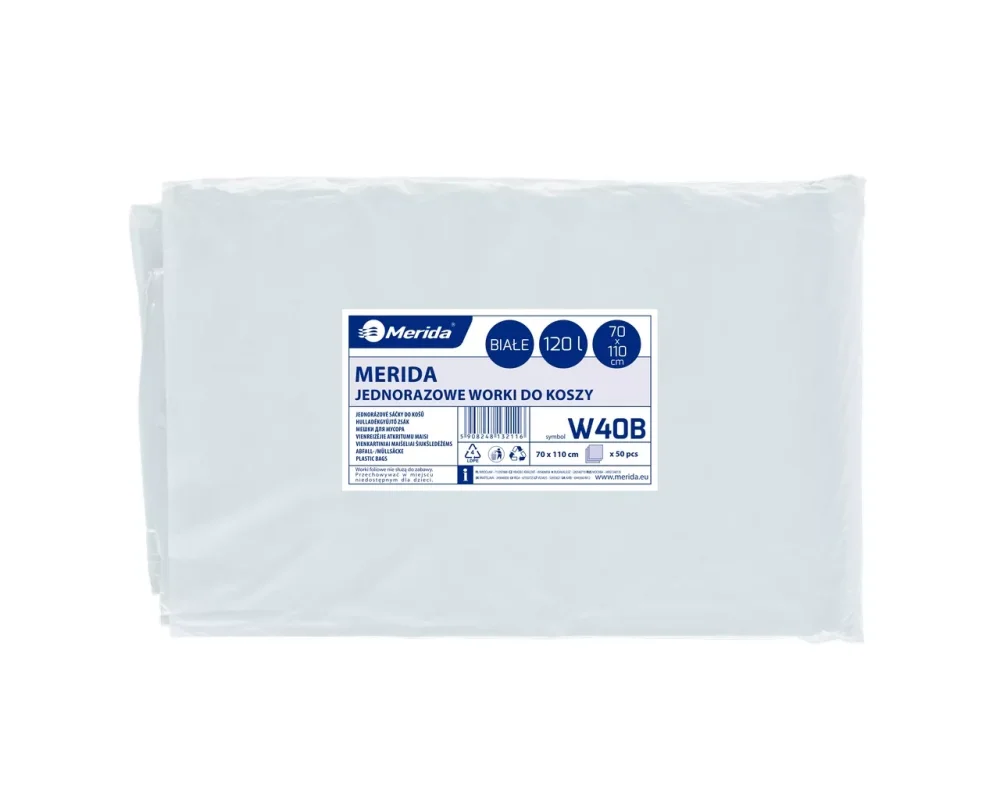 Pytle na odpad bílé Merida LDPE 90x110cm 160l a 10 pytlů skládané