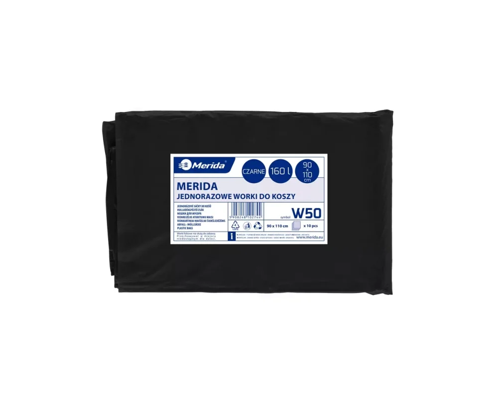 Pytle na odpad černé Merida LDPE 90x110cm 160l a 10 pytlů skládané