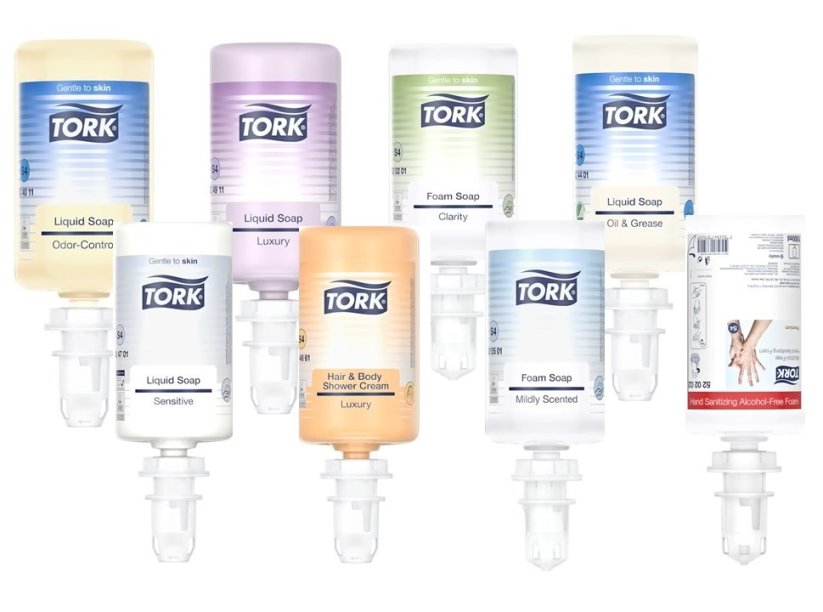 TORK 561600 – Zásobník na mýdla a dezinfekční prostředky S4 – s Intuition™ senzorem, bílý
