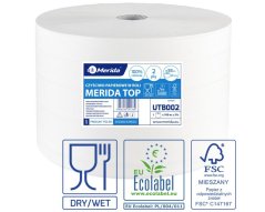 Průmyslová papírová 2 vrstvá super bílá utěrka Merida Top 100% celulóza, 25x38cm