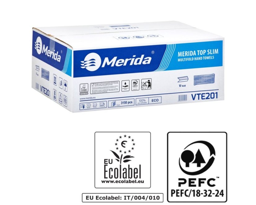 Skládané papírové ručníky 2.vrstvé Merida slim 3150ks, 100% celulóza 18cm x 21,5cm