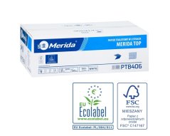 Merida Toaletní papír skládaný MERIDA TOP, bílý, dvouvrstvý, 100% celulóza, karton/9000 ks