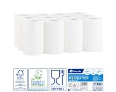 Papírové ručníky Merida Top mini 2.vrstvé, 70 m, 100% celulóza s vnitřním odvinem, 12.rolí v balení