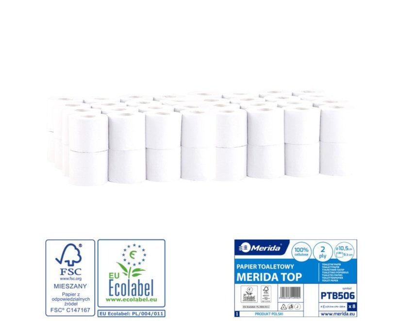 Merida Toaletní papír MERIDA TOP, 100% celulóza, průměr 10,5 cm, d. 27,5 m, 2-vrstvý, 64 rolí/bal