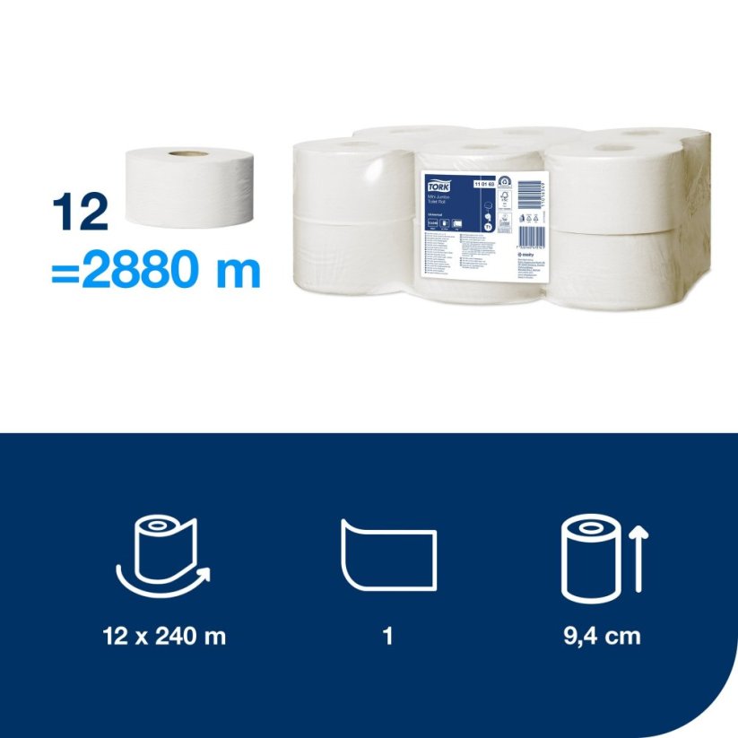 TORK 110163 – Mini Jumbo toaletní papír T2 – 1vr., 12 x 240m - Karton