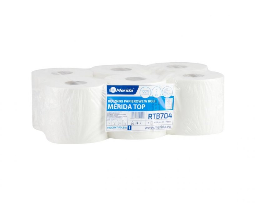 Papírové ručníky Merida Top Flexi 2.vrstvé, 100% celulóza s vnitřním odvinem, 6.rolí v balení