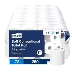 TORK 110316 – jemný 3vrstvý toaletní papír konvenční role T4, 9 x 8 rl. - Karton