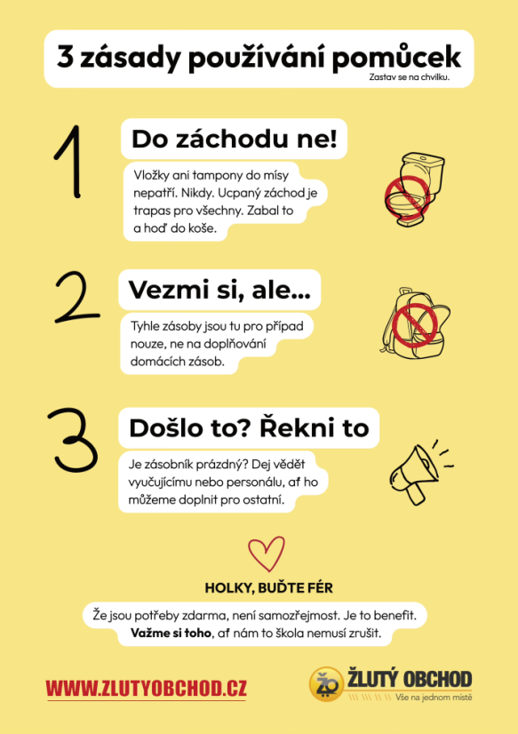 Edukační samolepka při používání dámské hygieny na školách