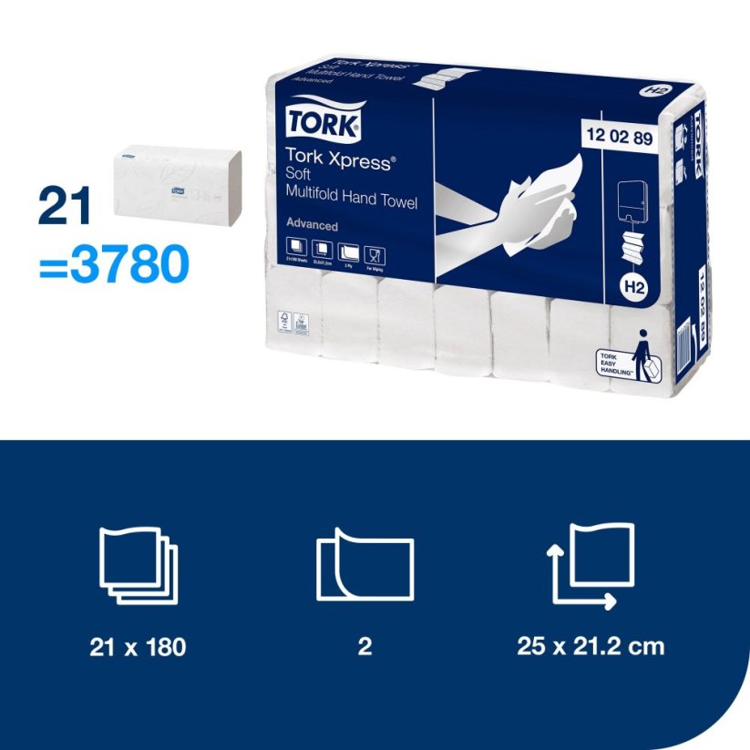 TORK 120289 – Xpress® jemné papírové ručníky Multifold H2, 2vr., 21 x 180 ks - Karton
