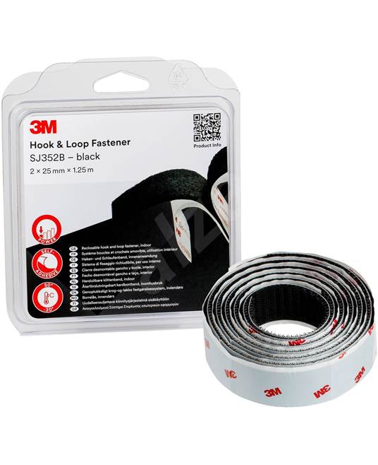 3M™ Hook & Loop™ Samolepící suchý zip SJ352B, 25mm x 1,25m - Velikost: 10