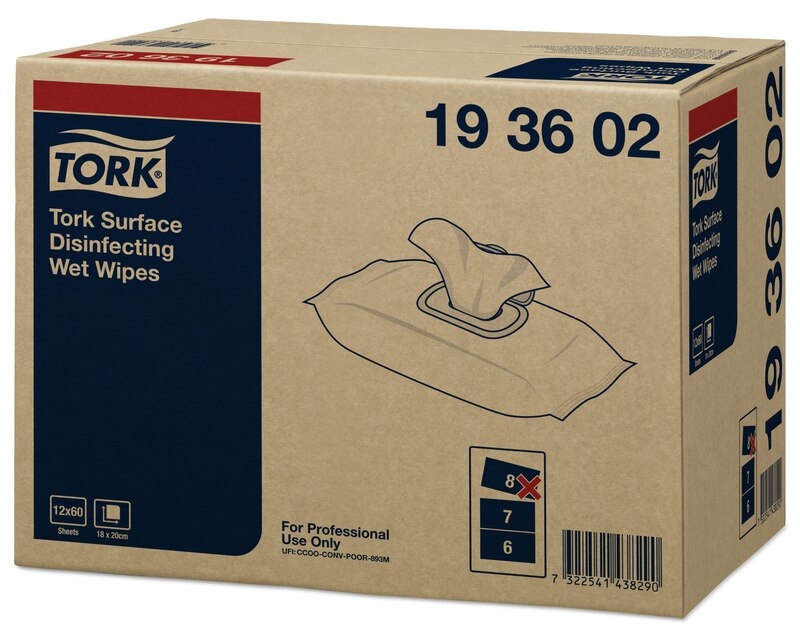 TORK 193602 – Vlhčené ubrousky na dezinfekci povrchů, 12 x 60 ubr. - Karton