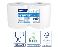 Průmyslové 2.vrstvé role papíru merida Top ze 100% celulózy 2.role