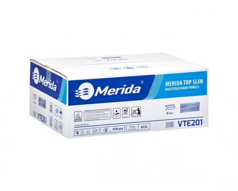 Skládané papírové ručníky 2.vrstvé Merida slim 3150ks, 100% celulóza 18cm x 21,5cm