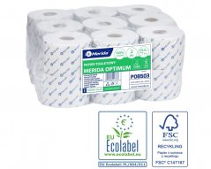 Toaletní papír roličky Merida bílý Optimum 13,5 cm, 2.vrstvý, recykl, 18.roliček v balení