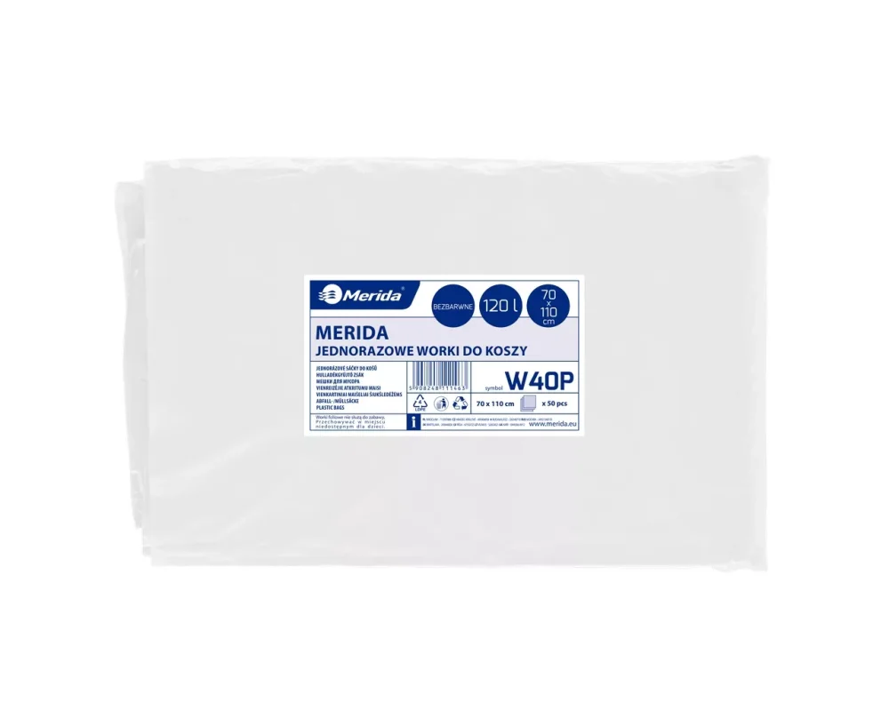 Pytle na odpad čiré Merida LDPE 90x110cm 160l a 10 pytlů skládané
