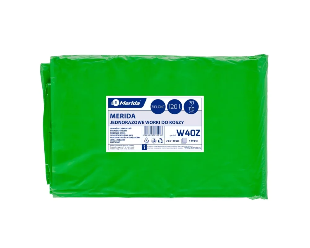 Pytle na odpad zelené Merida LDPE 90x110cm 160l a 10 pytlů skládané