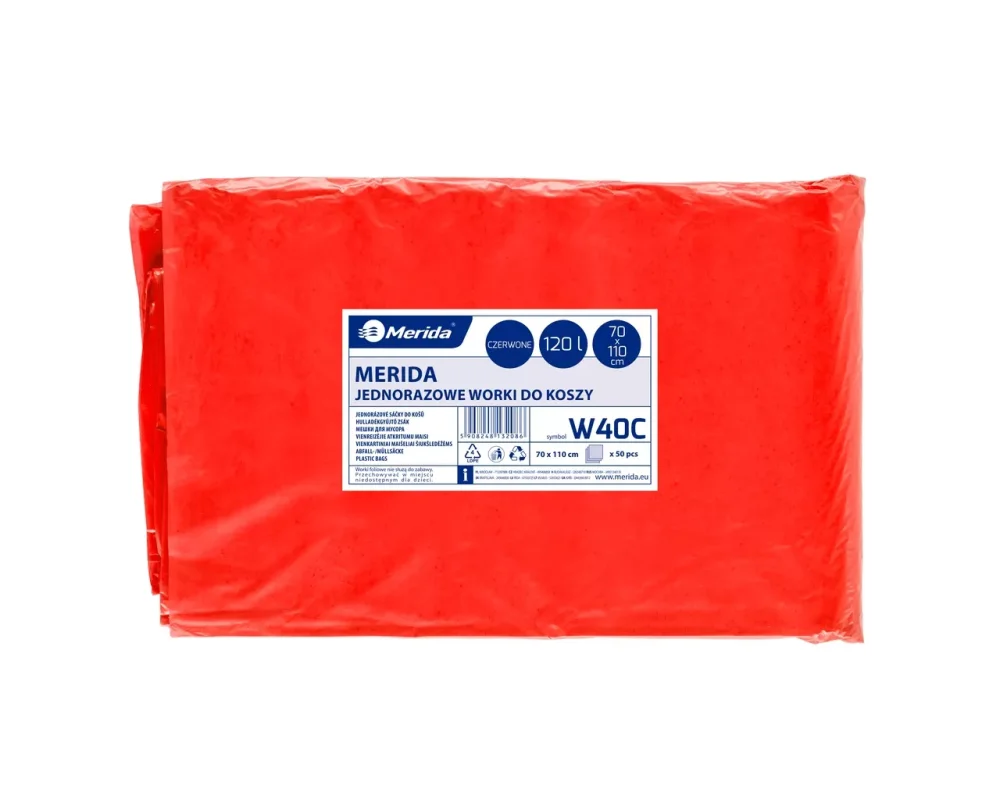 Pytle na odpad červené Merida LDPE 90x110cm 160l a 10 pytlů skládané
